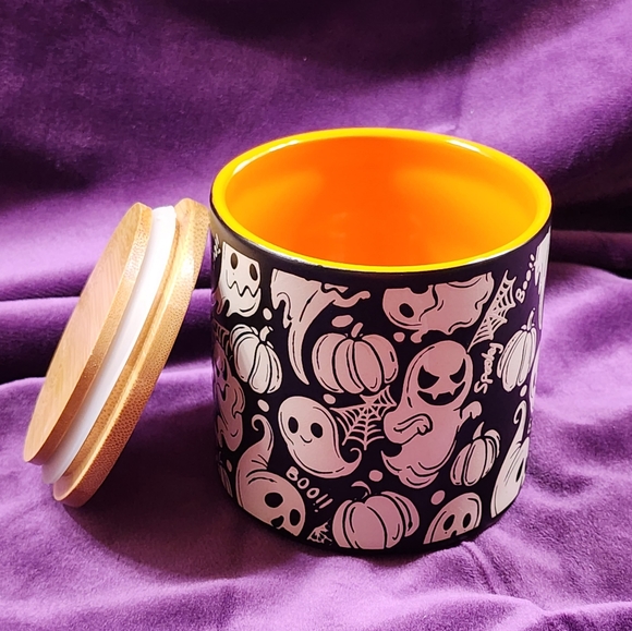 Ghost Canister Ceramic with Wooden Lid Halloween Kitchen Decor - Picture 3 of 8